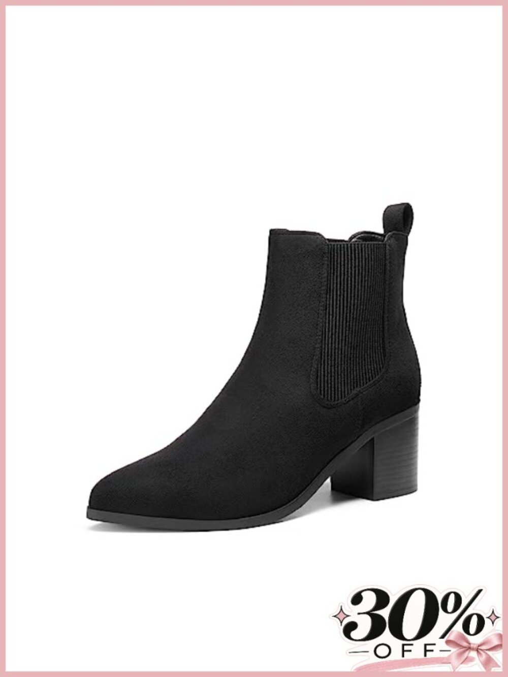 Women's Faux Suede Pointed Toe Heeled Ankle Chelsea Boots Chunky Stacked Heel